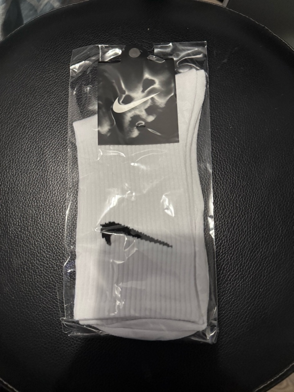 Nike White Crew Socks with Black Swoosh Logo